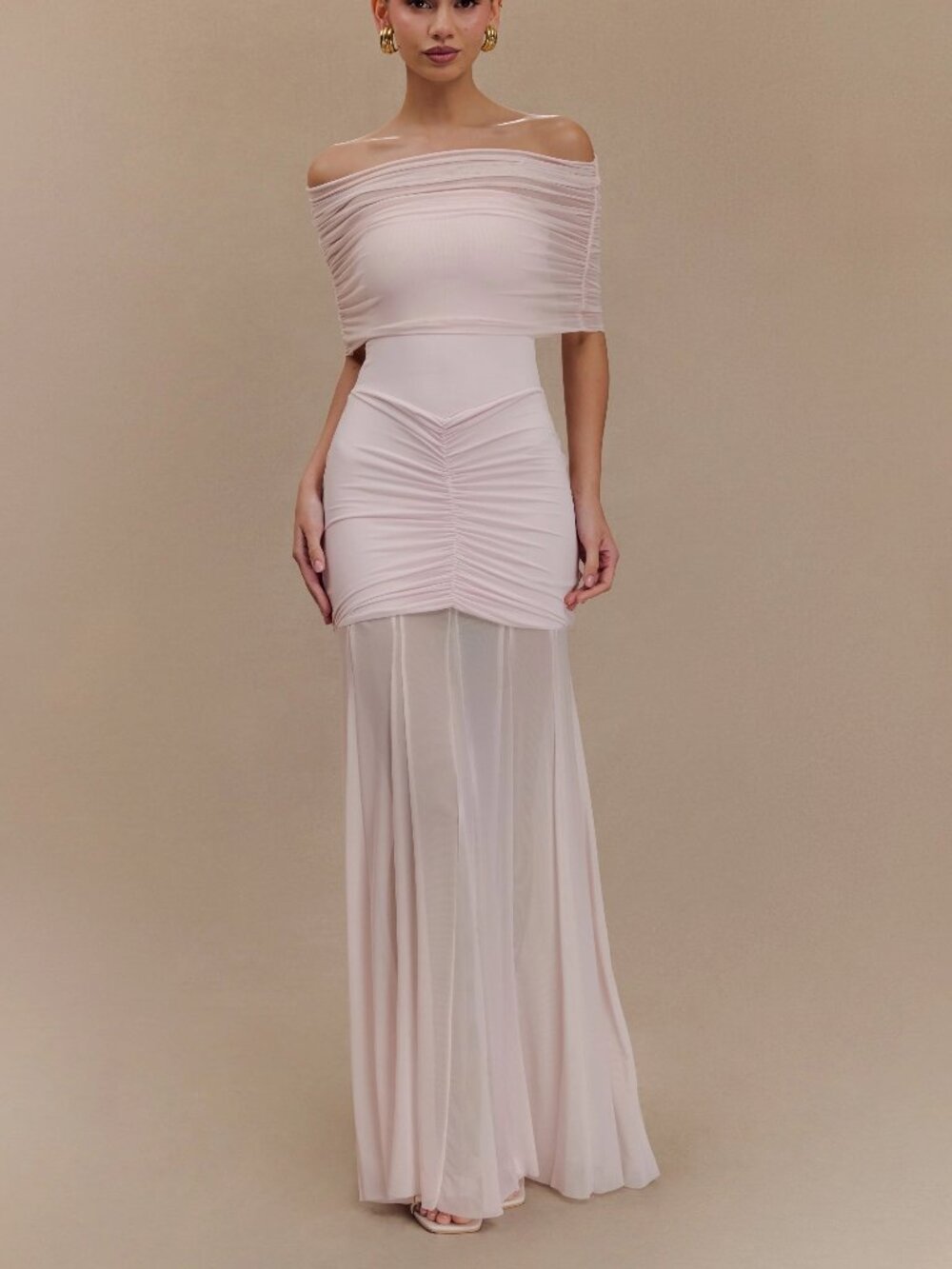 NWT Meshki Caspian Off Shoulder Maxi Dress Pale Pink, Size XS